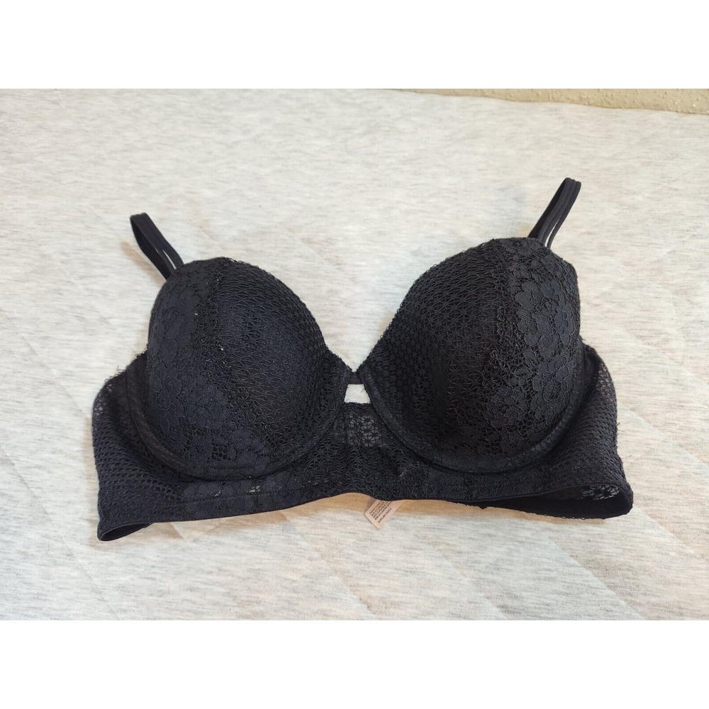 Ambrielle Womens 38D Black Bra Floral Lace Underwire Lightly Lined Mesh Wings